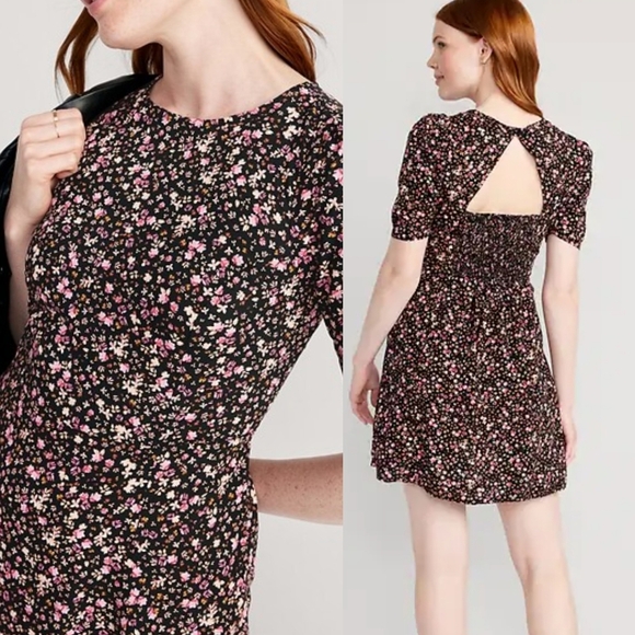 Old Navy Dresses & Skirts - NWOT Old Navy Fit & Flare Puff-Sleeve Smocked Dress Ditsy Floral Size M TALL